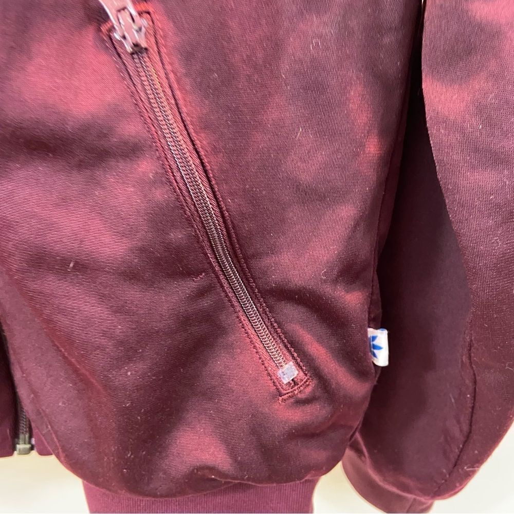 Ladies Small Maroon Full Zip Adidas Triple Stripe Trefoil Track Jacket Small - Picture 15 of 15